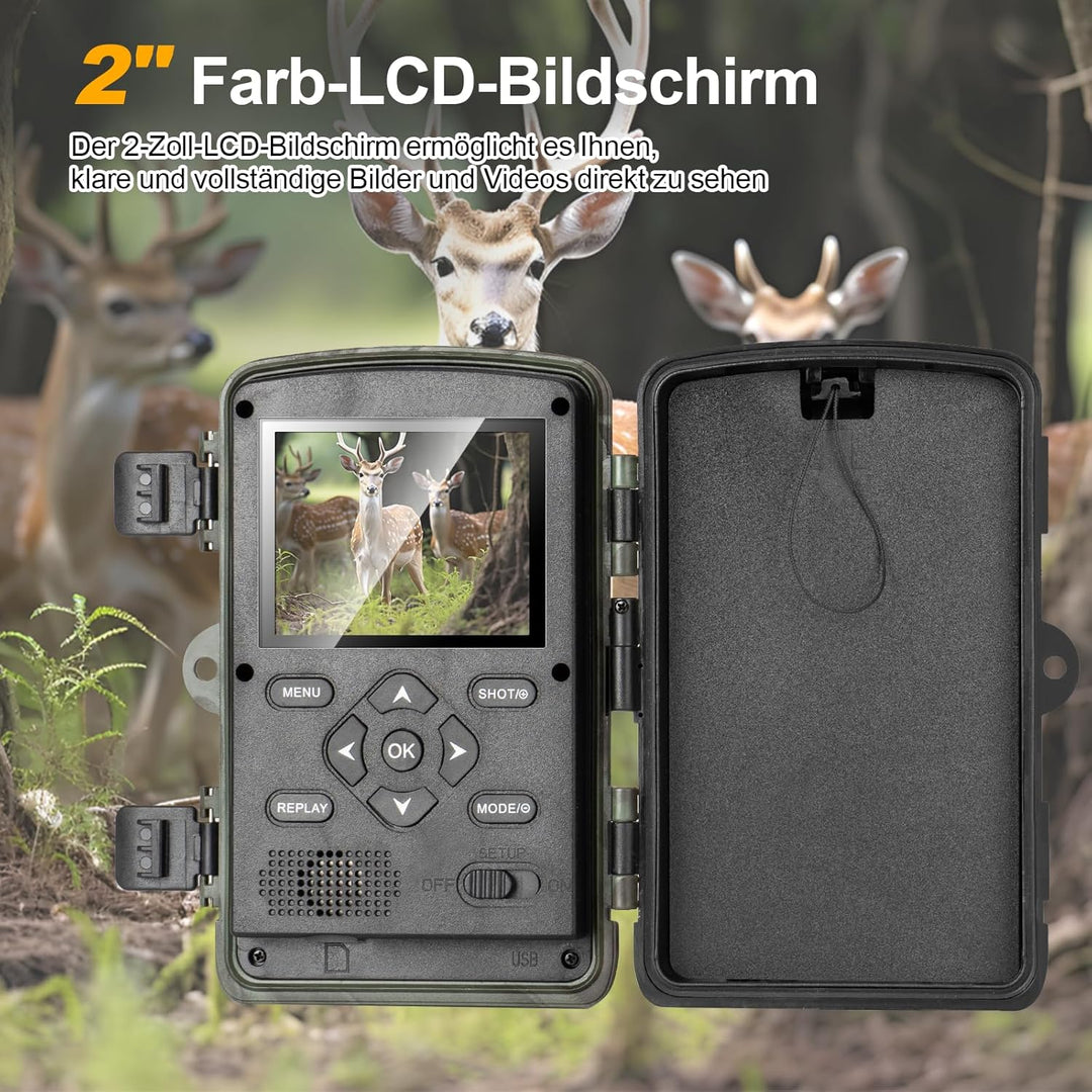 YOVOCA Wildkamera 2.7K 48MP, Wildkamera mit Bewegungsmelder Nachtsicht IP66 Wasserdicht Wildtierkame
