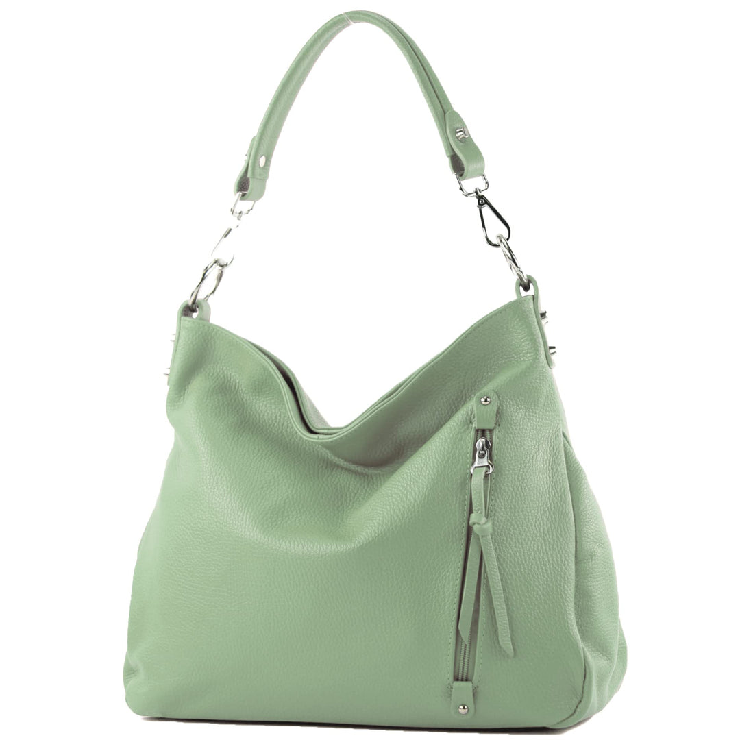 modamoda de - T183 - ital. Damen Schultertasche aus Leder Graugrün, Graugrün