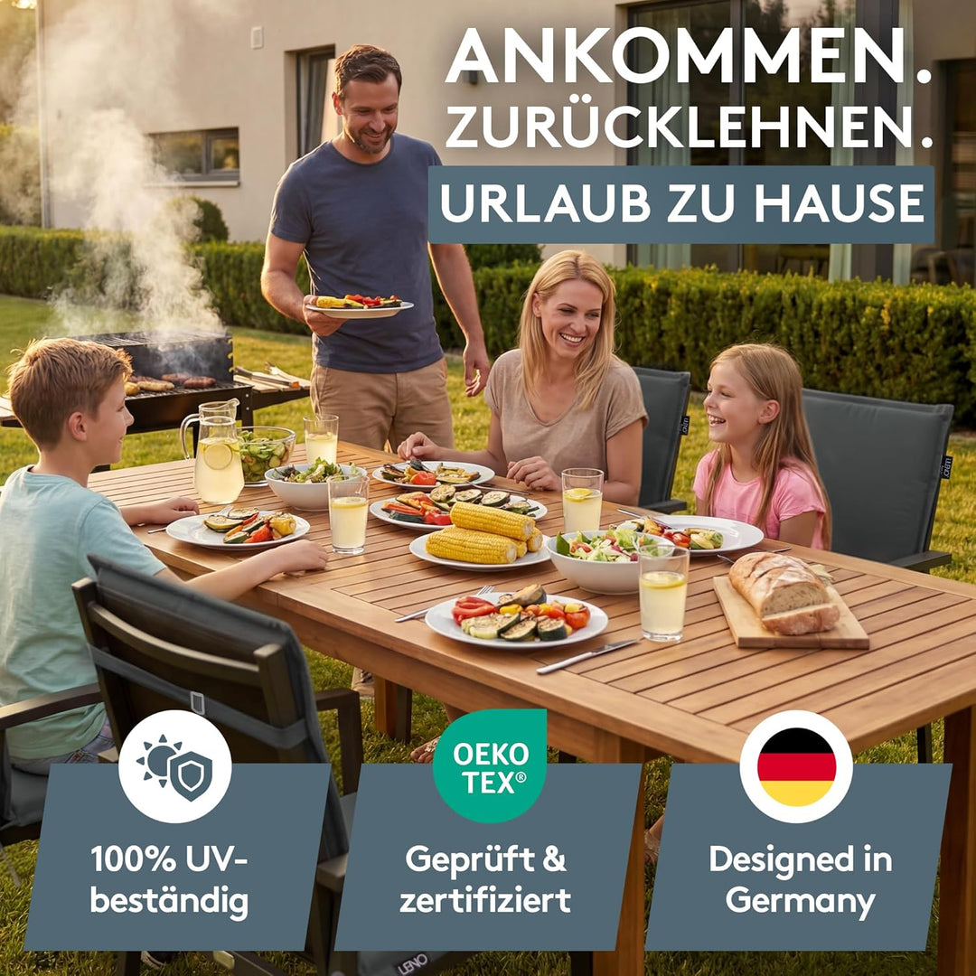 LILENO HOME Gartenstuhl Auflagen [4er Set - Niedriglehner] in Anthrazit - Bequeme Liegen als Sitzauf