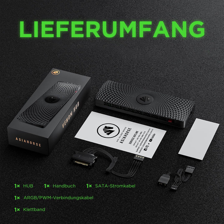 AsiaHorse 2 IN 1 ARGB/PWM 9 Ports Lüfter Hub, Verteiler mit SATA Power, PWM Funktionslüfter Adapter,