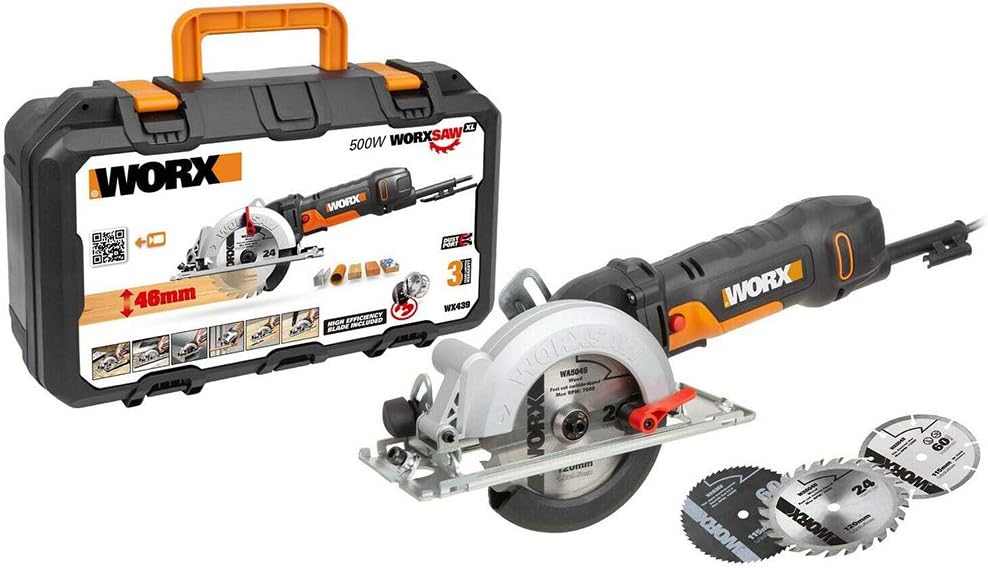 WORX WX439 Kompakt-Handkreissäge 480W - zum Sägen von Metall, Plastik, Holz, Stein und Fliesen - 120