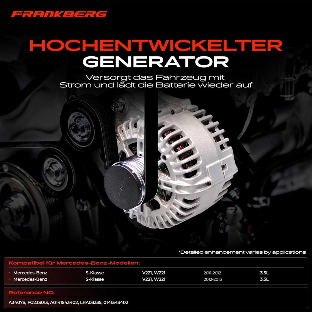 Frankberg Lichtmaschine Generator Kompatibel mit S-Klasse W221 S 350 CGI 3.5L 2011-2013 S-Klasse W22