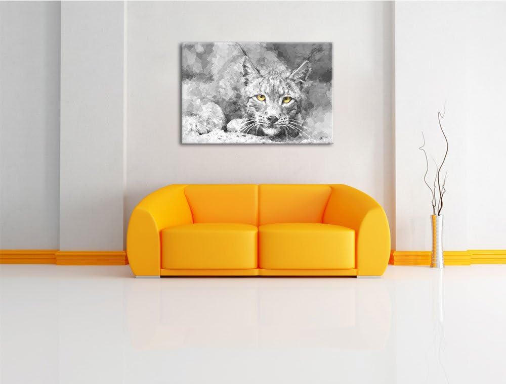 schöner wachsamer Luchs schwarz/weiss Deluxe Format: 100x70 cm auf Leinwand, XXL riesige Bilder fert