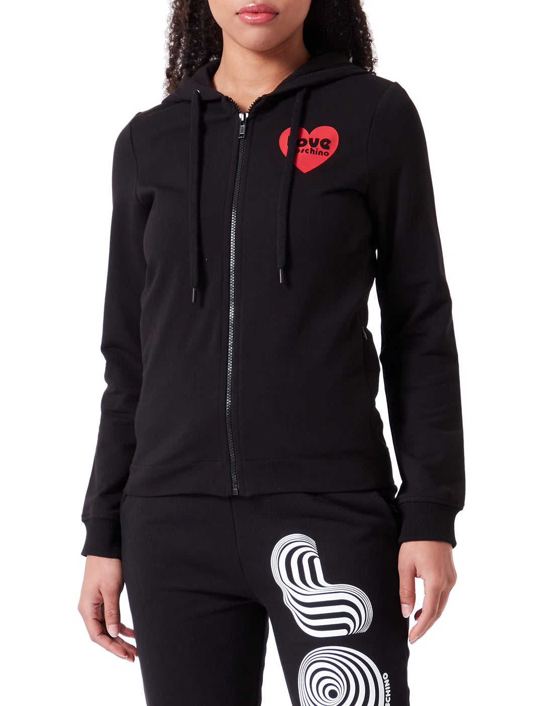 Love Moschino Damen Zippered Hoodie Jacket 44 Schwarz, 44 Schwarz