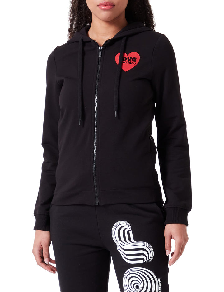 Love Moschino Damen Zippered Hoodie Jacket 44 Schwarz, 44 Schwarz