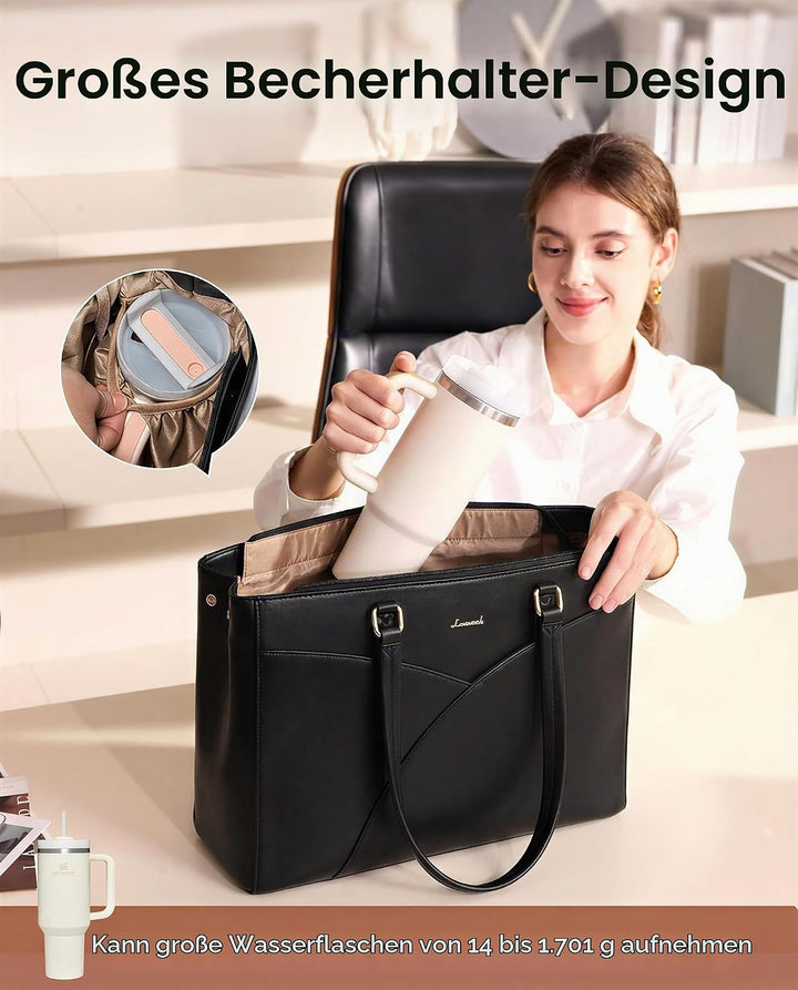 LOVEVOOK Laptoptasche Damen, Handtasche Gross Arbeitstasche Aktentasche | Wasserdicht PU Leder, Eleg