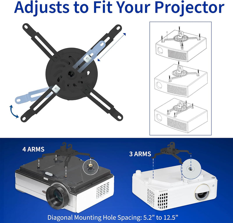 VIVO Universal verstellbare Deckenprojektorhalterung für normale und kleine Projektoren, Projektions