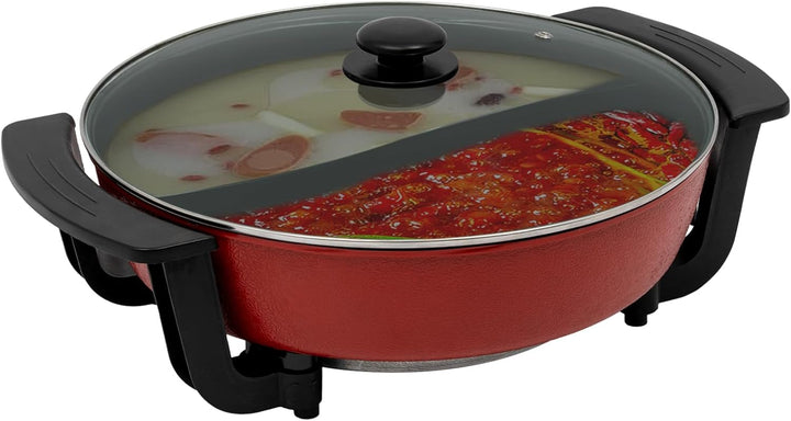 Hot Pot Elektrisch Hotpot Topf Kochtopf mit Teiler Glasdeckel 6L Chinesischer Kochtopf 1360W Chinesi