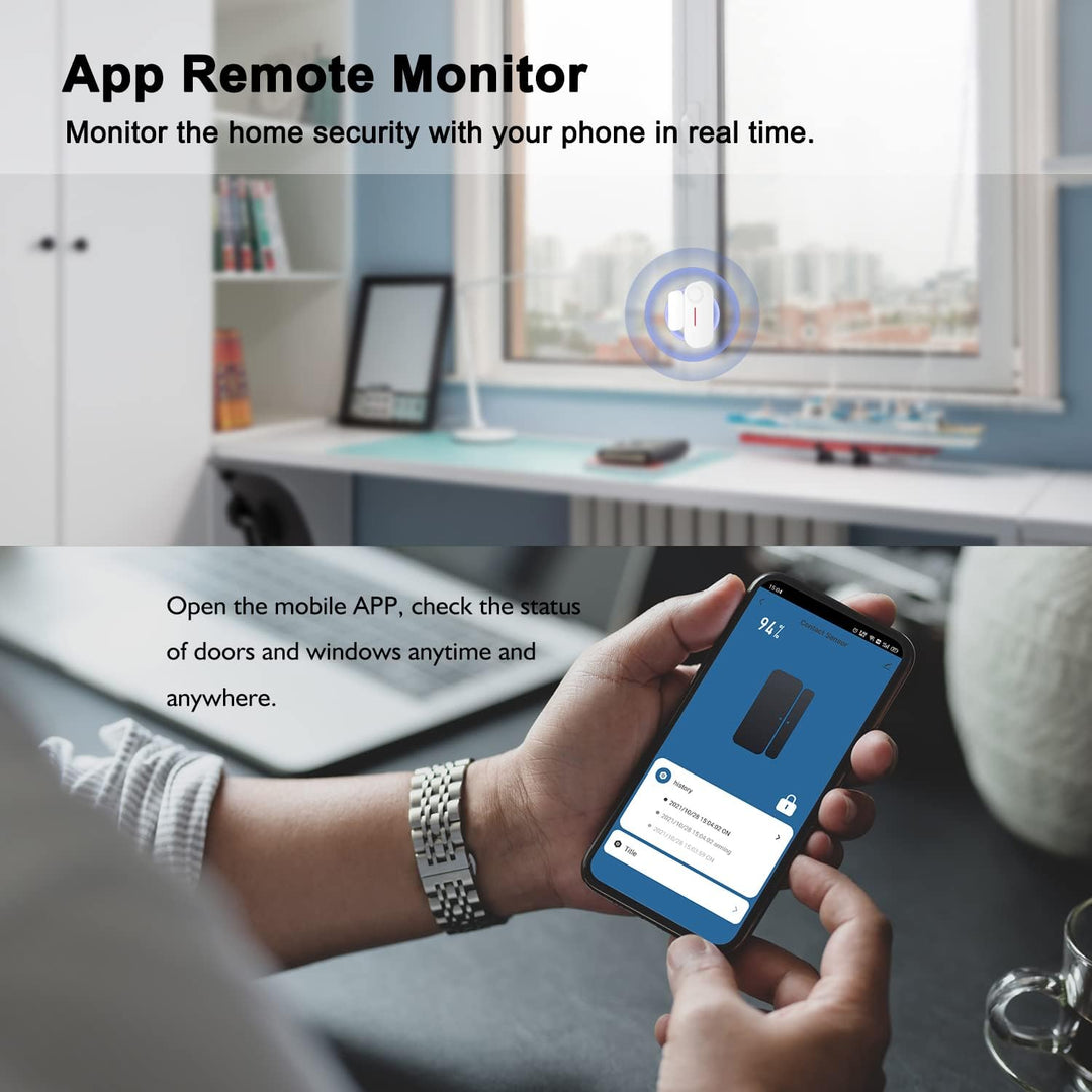 WiFi Smart Türsensor, drahtloser Türfenster Sensor Alarm, Mini Kontaktsensor für die Sicherheit zu H