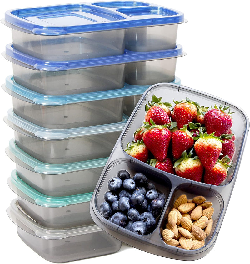 Youngever 7er Pack 3 Fach Meal Prep Boxen, Bento Lunchboxen, wiederverwendbarmeal prep boxen, 3 Fäch