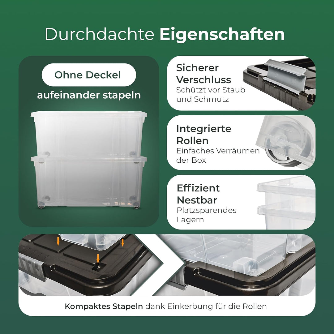 Novaliv 3x Unterbettkommode mit Rollen 28L Aufbewahrungsbox Deckel Anthrazit Nestbar stapelbare mit