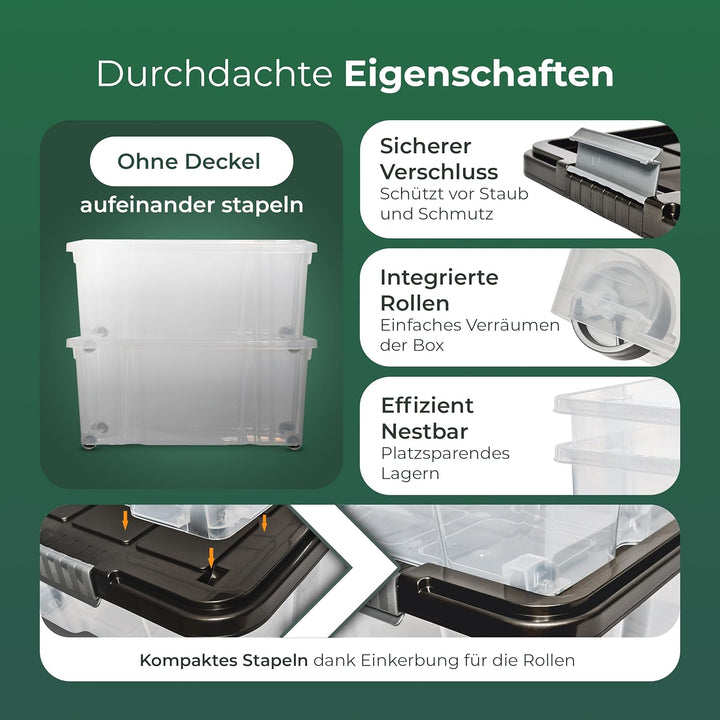 Novaliv 3x Unterbettkommode mit Rollen 28L Aufbewahrungsbox Deckel Anthrazit Nestbar stapelbare mit