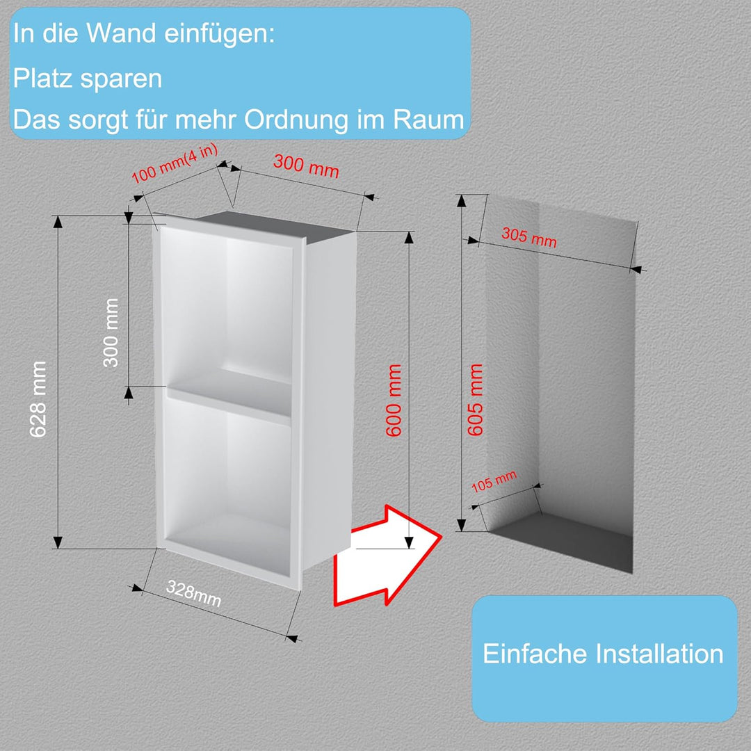 Edelstahl Einbaunische Wandnische für Dusche，Integrierte Fliesenlose Duschablage aus Rostfreiem Edel