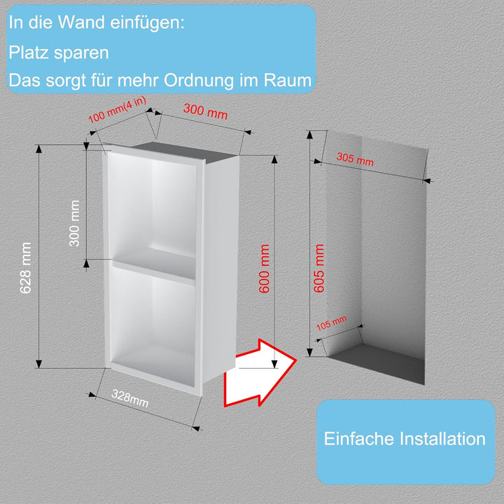 Edelstahl Einbaunische Wandnische für Dusche，Integrierte Fliesenlose Duschablage aus Rostfreiem Edel