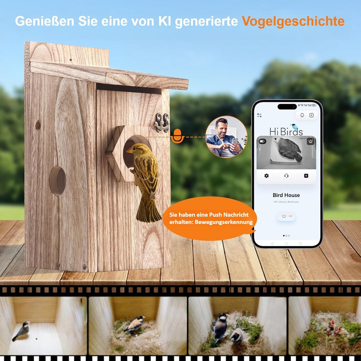 Vogelhaus mit 5MP Kamera, Nistkasten für Vögel für Draussen Wetterfest, 2,4 G WiFi & App Benachricht