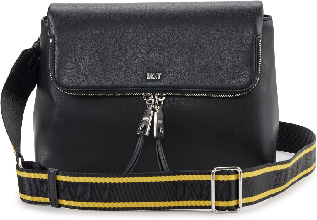 DKNY Damen Pandora Crossbody Umhängetasche Schwarz/Silber, Schwarz/Silber
