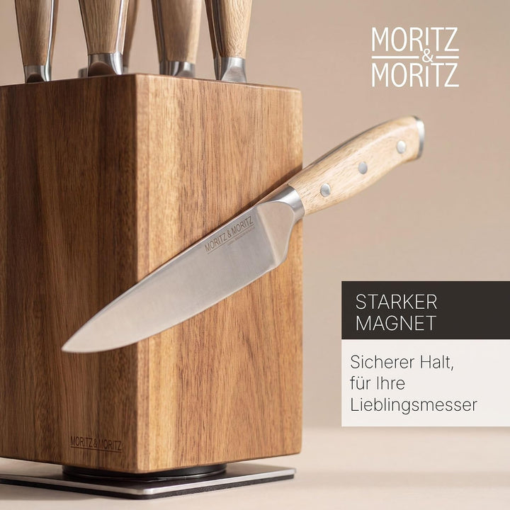 Moritz & Moritz Messerblock Akazie drehbar 360° - Messerhalter Magnetisch mit Drehfuss & herausnehmb