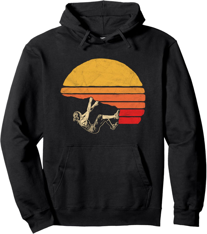 Rock Climbing Girl Vintage 80s Sun Retro Pullover Hoodie
