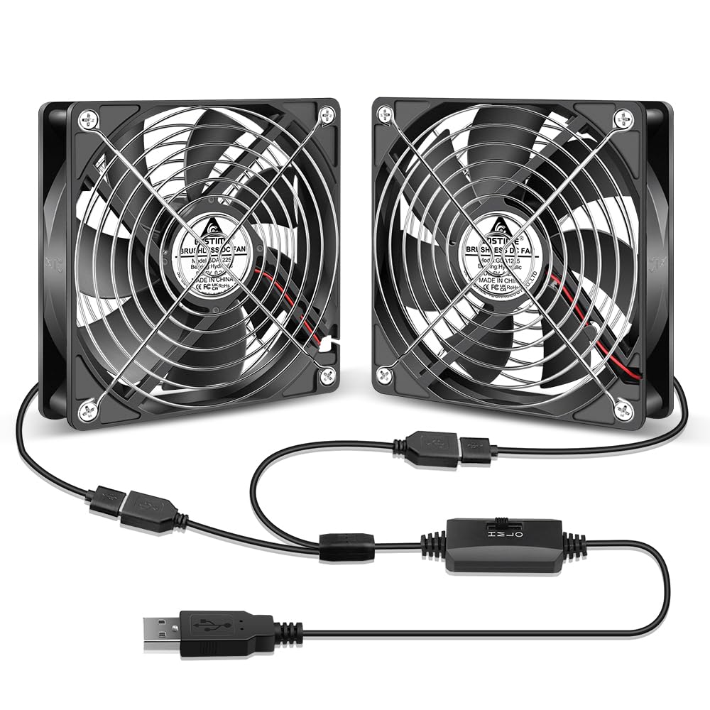 GDSTIME 2 x 120 USB Lüfter mit 3 Einstellbare Geschwindigkeiten 120mm PC Fan USB Ventilator für Chas