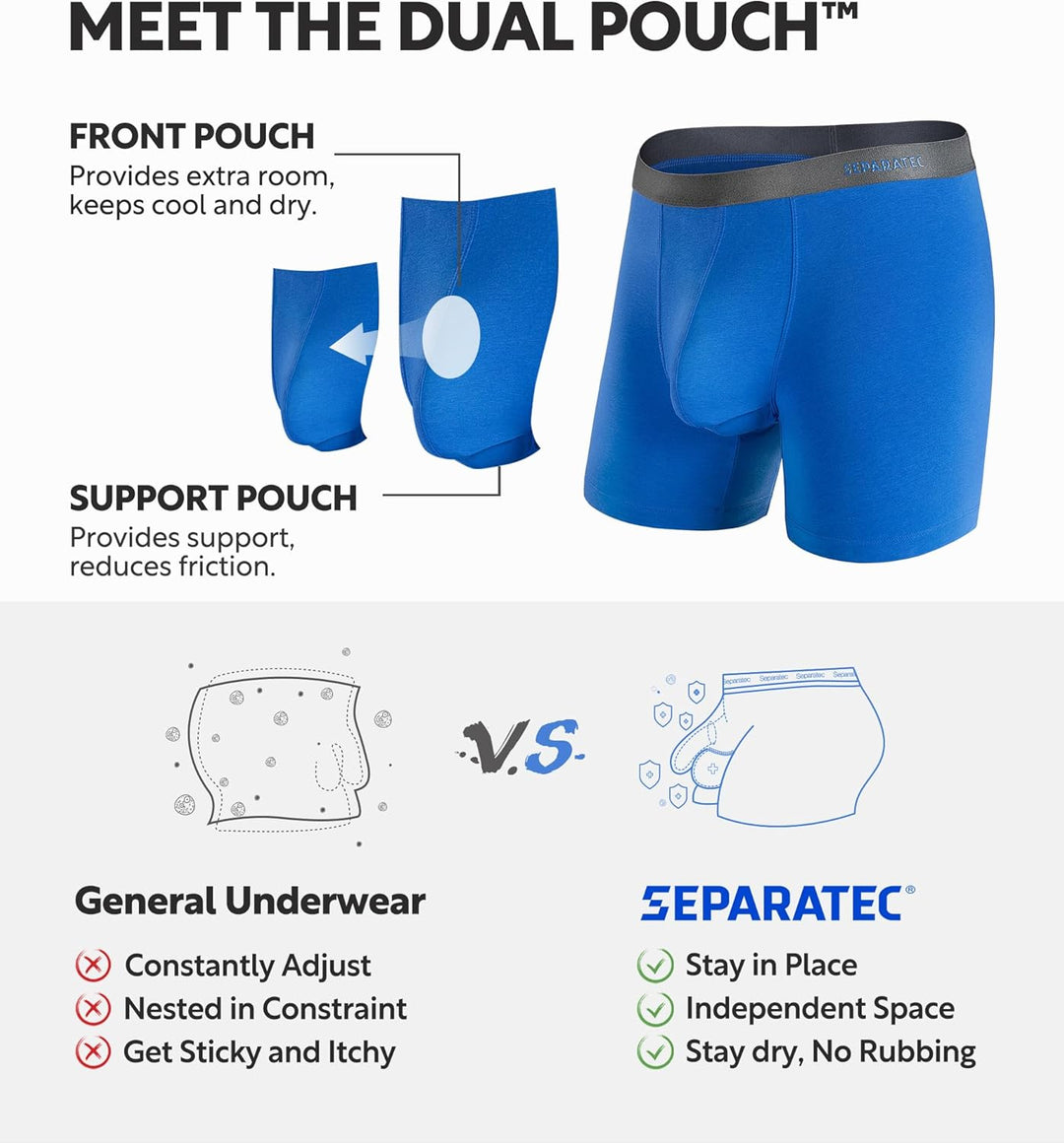 Separatec Boxershorts Herren Bambus Rayon Atmungsaktiv Weich Männer Unterhosen mit Doppelter Beutel