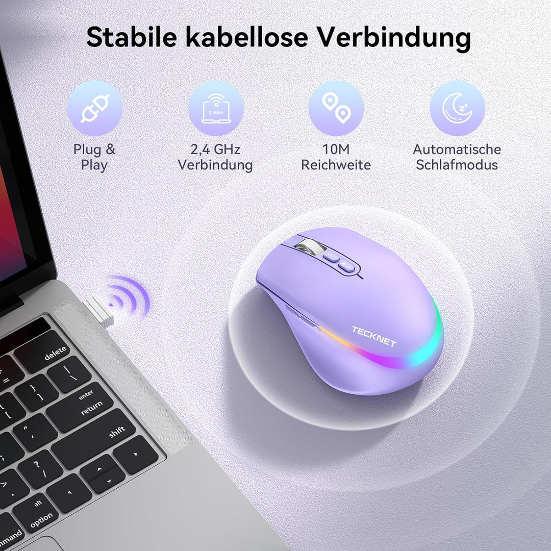 TECKNET Kabellose Maus mit Jiggler, 4800 DPI Wiederaufladbar Ergonomische Maus, 6 DPI-Einstellungen