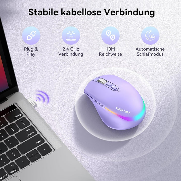 TECKNET Kabellose Maus mit Jiggler, 4800 DPI Wiederaufladbar Ergonomische Maus, 6 DPI-Einstellungen