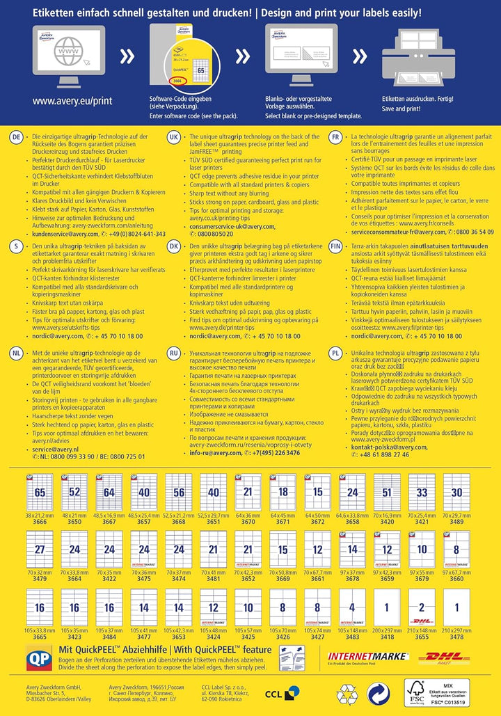 AVERY Zweckform 3650 Universal Etiketten (5.200 Klebeetiketten, 48x21mm auf A4, Papier matt, individ