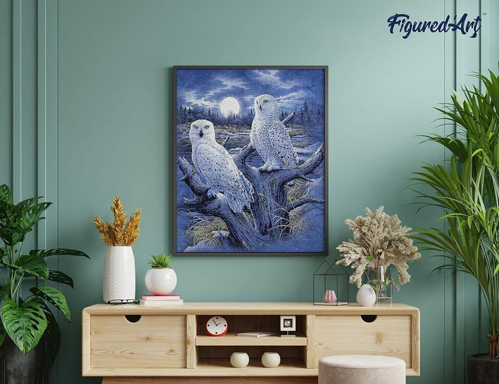 Figured'Art Diamond Painting Erwachsene 40x50cm Ganze Leinwand gerollt Eulen und Mond 5D Bilder Ecki