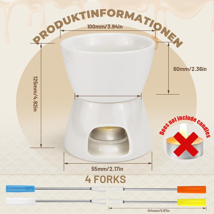 Keramik Schokofondue Tasse Schokoladenfondue Sets, Schoko Fondue Tassen, mit 4 Gabeln, Chocolate Fon