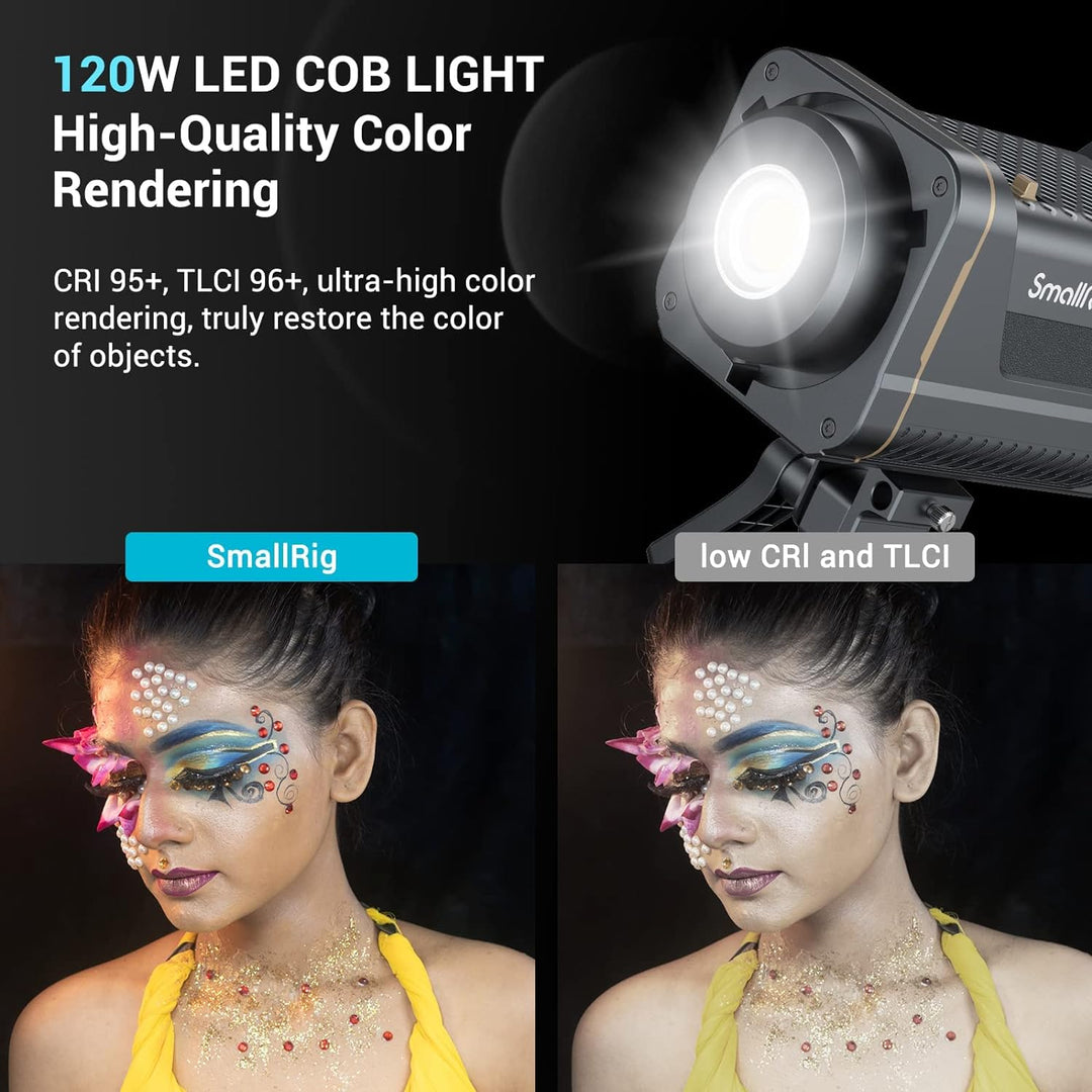 SMALLRIG 120W COB Video Light, 62600 Lux Continuous Output Light mit 9 Lichteffekten, CRI 95+ Bowens