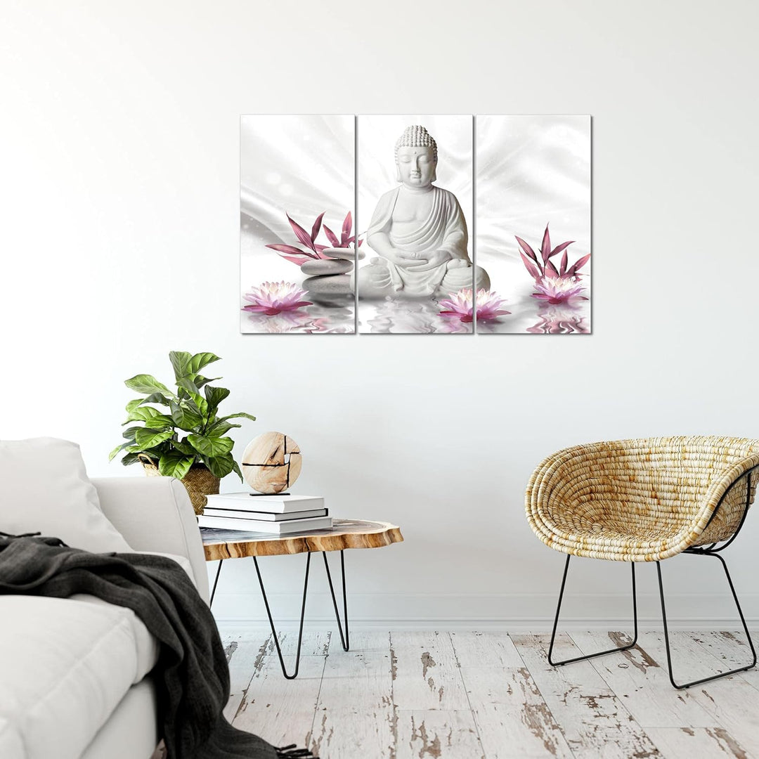 Runa Art Wandbilder Buddha Feng Shui Bild XXL Wohnzimmer Schlafzimmer Grau Rosa Wellness Zen 120 x 8