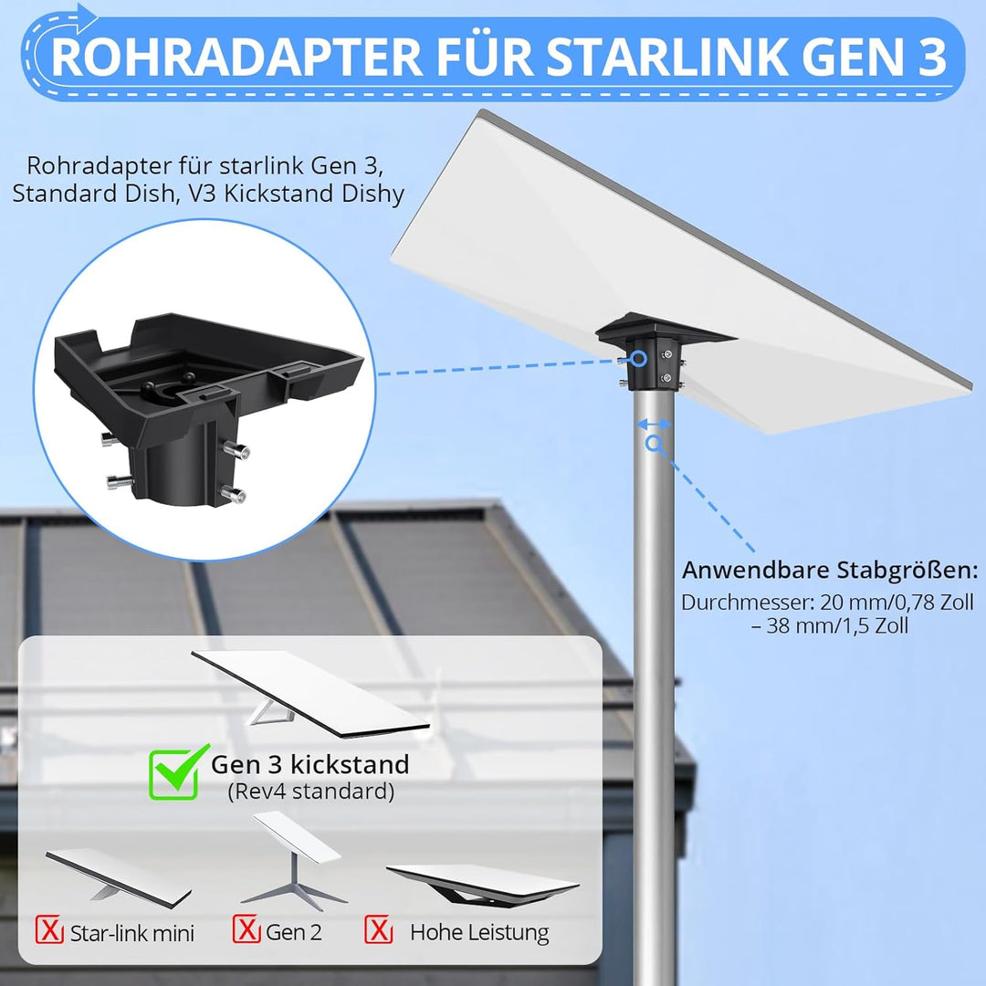 CAMWAY Starlink Gen 3 Rohradapter,360° drehbar&20° neigbar Robuste Aluminium Starlink Pole Gen 3 Ada