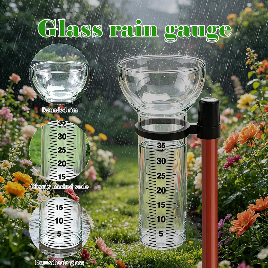 2 Stück Regenmesser Set für 1-35 mm Messungen, Regenmesser Ersatzglas mit Halterung, Outdoor-Regenme