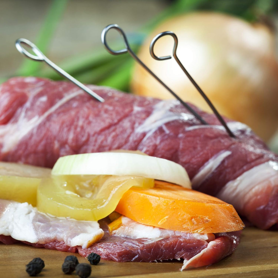 Relaxdays 300 Rouladennadeln im Set, Spicknadeln aus Edelstahl, Fleischnadeln 11 cm, Silber, 300