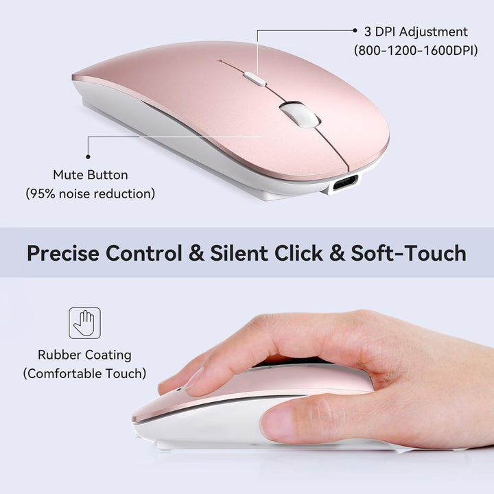 RaceGT Maus Kabellos USB-C & USB-A, Mouse Aufladbar 2,4GHz Leise klick Beidhändig 3 Adjustable DPI L