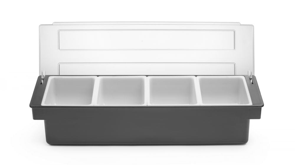 HENDI Zutatenbehälter, Schwarzer ABS Kunststoff mit transparentem Polykarbonat Deckel, mit 4 weissen