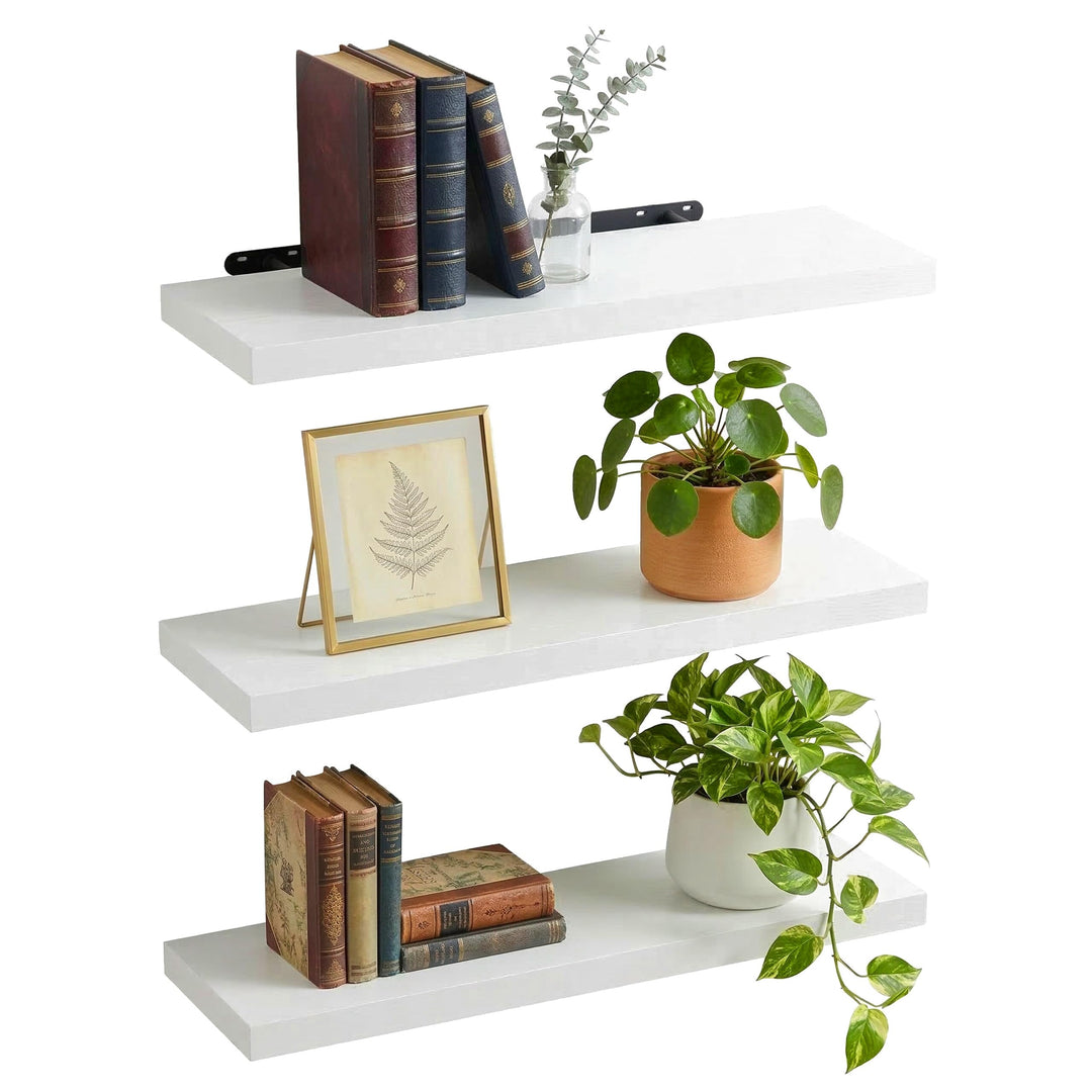 Relaxdays Wandregal, 3er Set, HxBxT: 4 x 100 x 23 cm, Holzoptik, Metall, Wandbretter für Wohnzimmer,