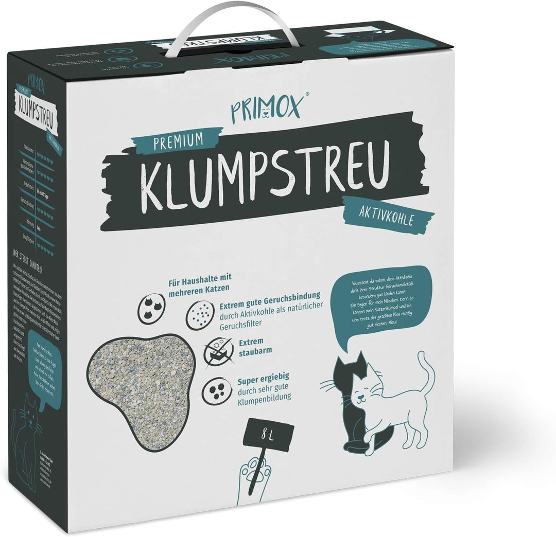 PRIMOX® Katzenstreu mit Aktivkohle 8L I Premium Qualität | Extreme Geruchsbekämpfung & Staubarm I La