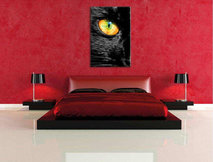 Pixxprint Schwarze Katze mit magischen Augen als Leinwandbild/Grösse: 100x70 cm/Wandbild/Kunstdruck/