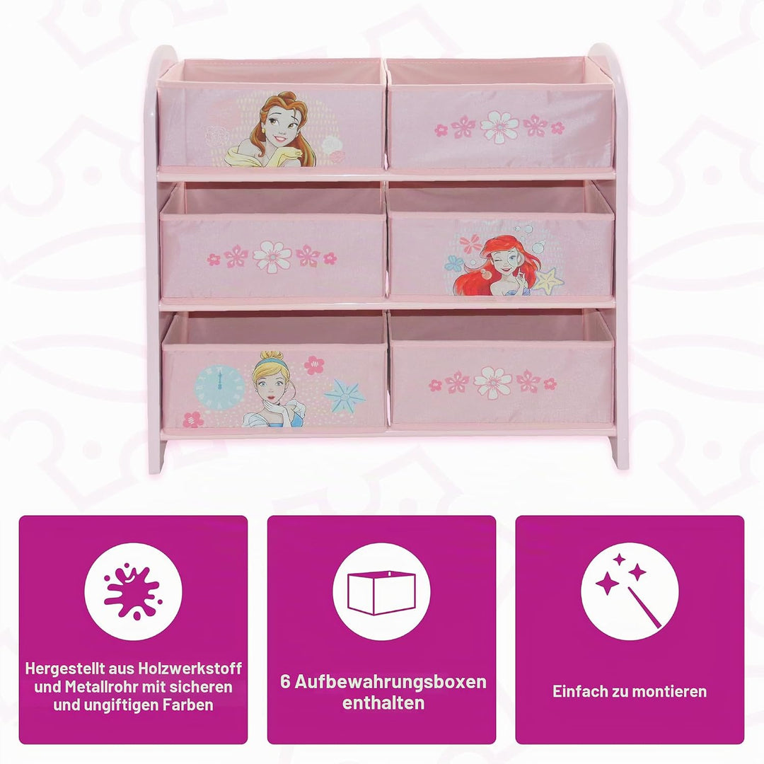 Disney Princess Storage Unit in Pink with 6 Storage Boxes for Kids Princess Light Pink, Princess Lig