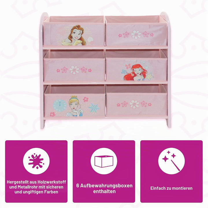 Disney Princess Storage Unit in Pink with 6 Storage Boxes for Kids Princess Light Pink, Princess Lig