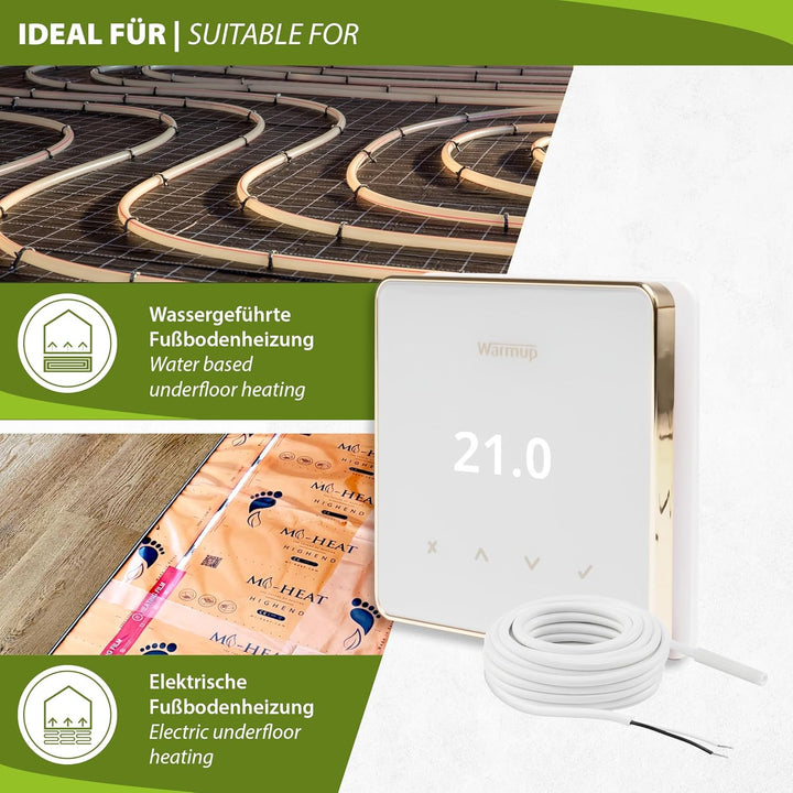 Warmup Element Smart WiFi Thermostat Raumregler für Fussbodenheizung, Elektro Heizung, Farbe: Weiss,