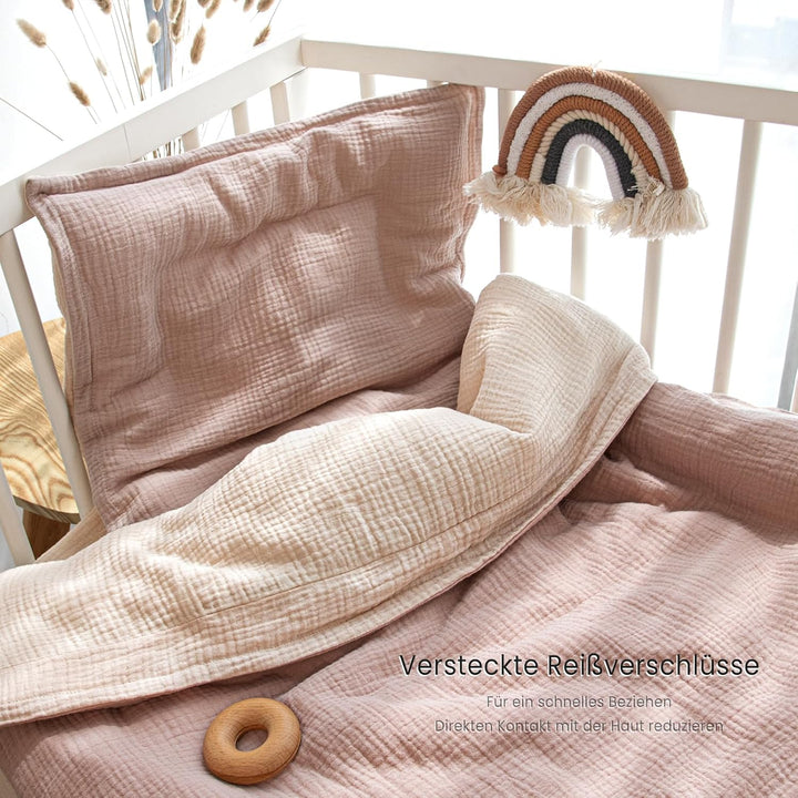 lulumoon Musselin Kinderbettwäsche 100x135: Bettbezug 100x135 + Kissenbezug 40x60 cm aus Baumwolle –