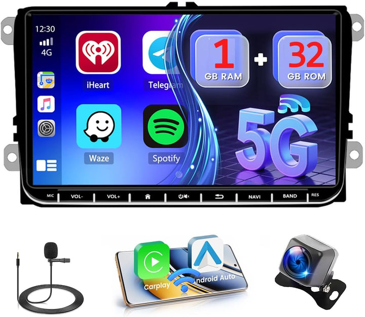 Hikity Wireless Carplay Autoradio mit Navi für VW Golf 5 6 Android Auto Radio mit Bildschirm 9 Zoll
