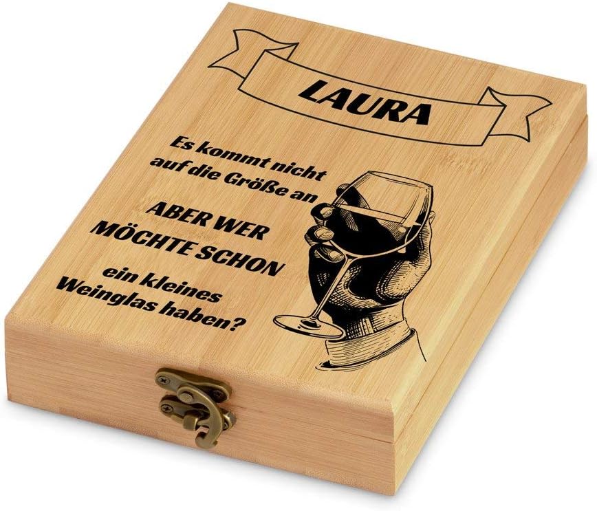 Maverton Weinöffner-Set personalisiert Weinset Sommelier Set - Geschenkbox Holzbox + 4er Weinzubehör
