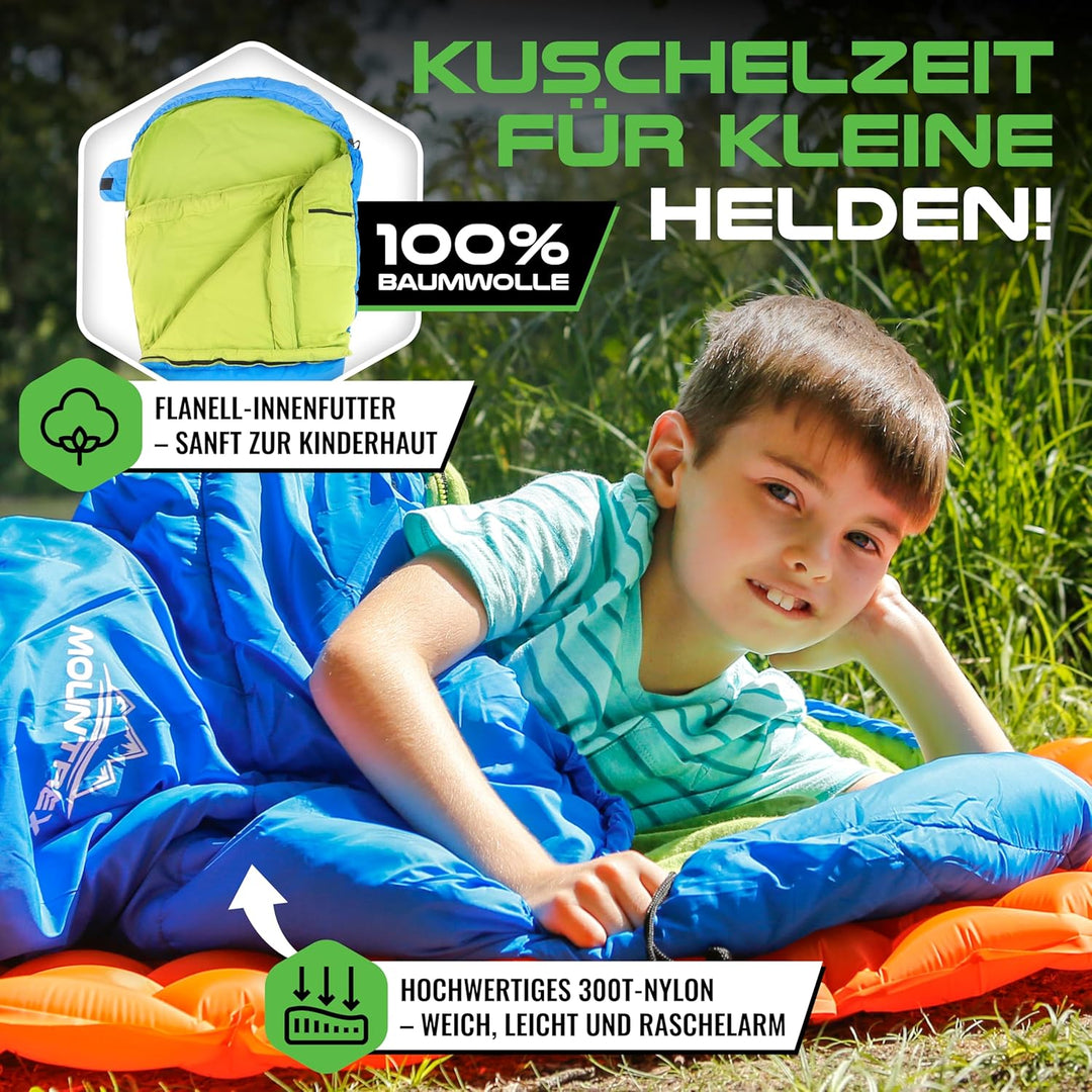 MOUNTREX® Kinderschlafsack - Tragbar wie ein Rucksack - Schlafsack für Kinder (175 x 70 x 45 cm) - O