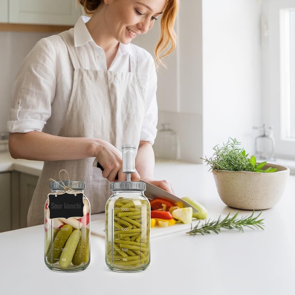 2er Fermentierglas 64oz/1.9L, Kimchi Behälter mit Luftschleuse, Gross Fermentationsglas, Glas Dosen