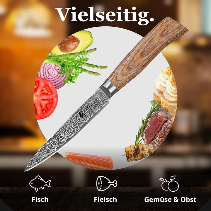 Wakoli EDIB Pro Allzweckmesser aus echtem Damaststahl (VG10 Kern) 12 cm Klinge – Scharf & ergonomisc