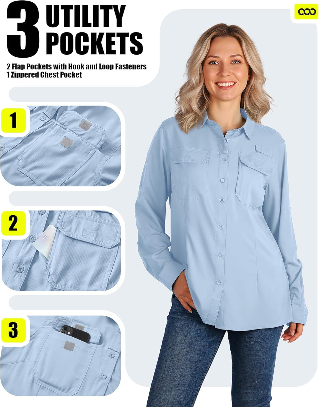 33,000ft Hemdbluse Damen UPF50 UV Schutz Hemd Schnelltrocknende Button-Down Shirts Atmungsaktive Wan
