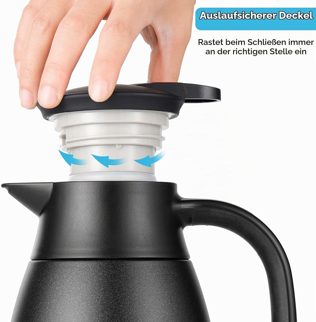 Tiken 1.5L Thermoskanne Edelstahl Doppelwandige Vakuumisolierung Isolierkanne Kaffeekanne Schwarz Sc